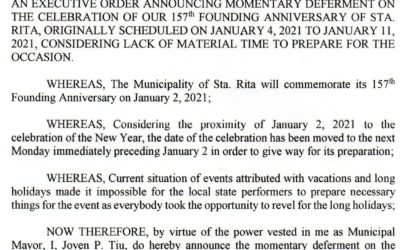 Executive Order on the Deferment of 157th Founding Anniversary Celebration